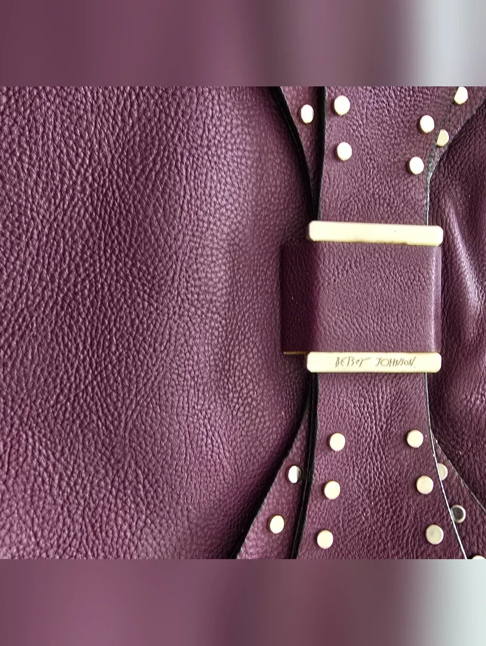 Betsey Johnson Tote Large Plum Purple Bag Silver Studded Bow Faux Leather Purse